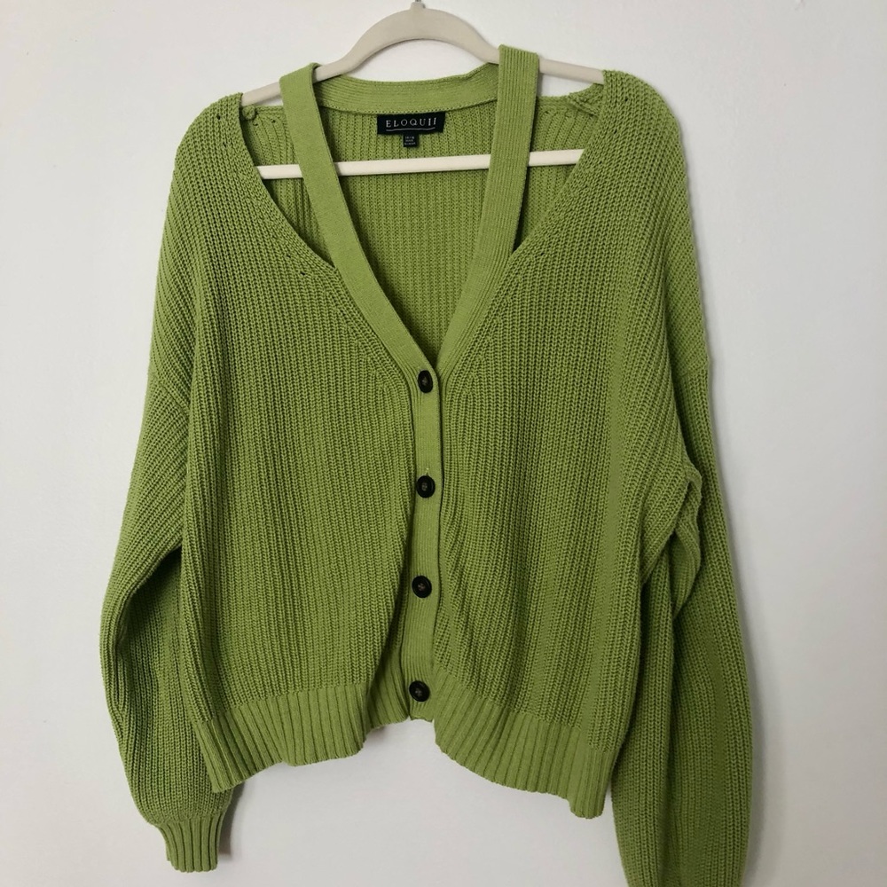 Green Comfy Sweater with Cut Outs